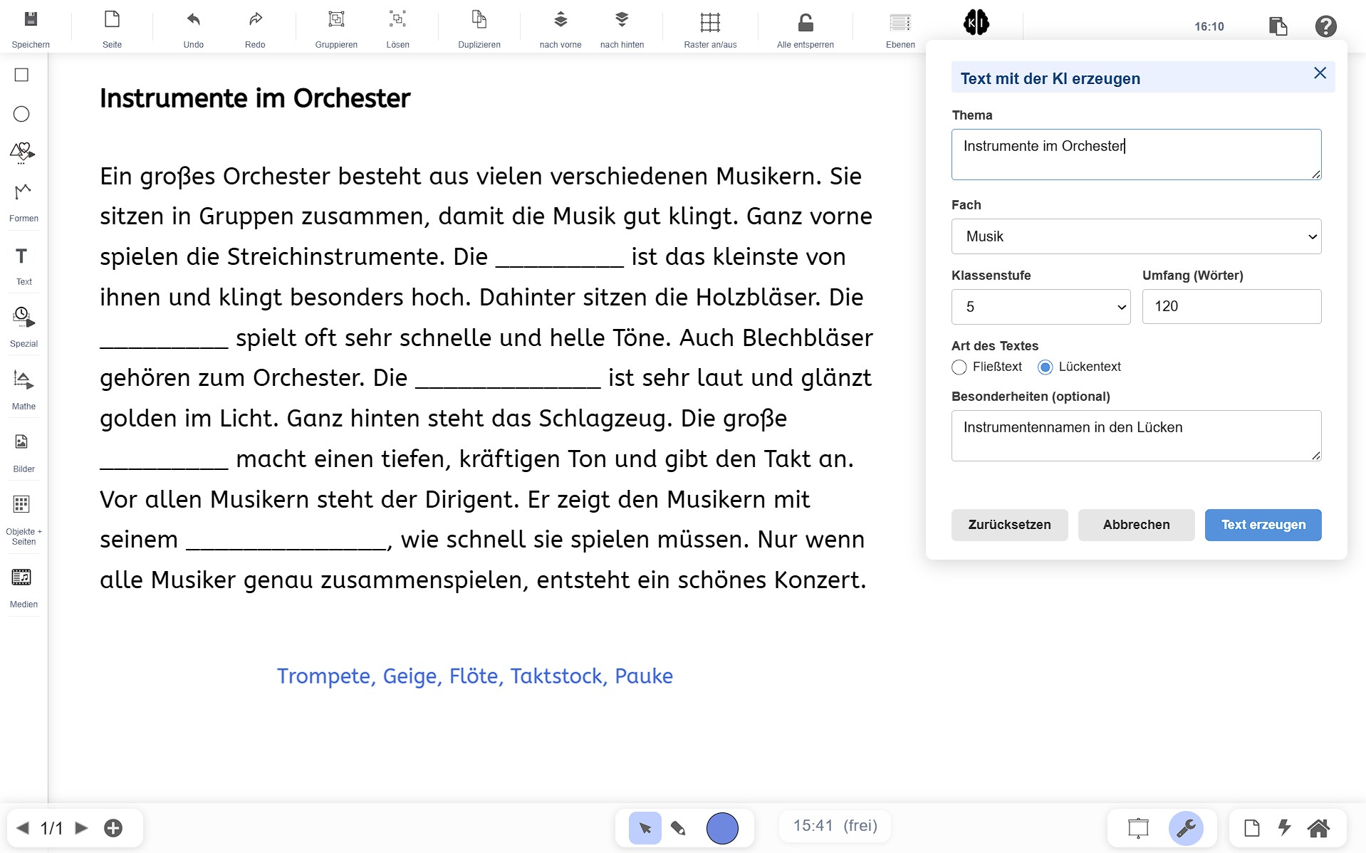 KI erzeugt einen Lesetext