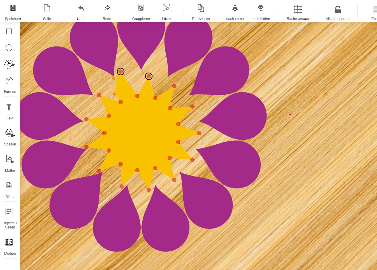 Knotenpunkteditor mit Kurvengriffen